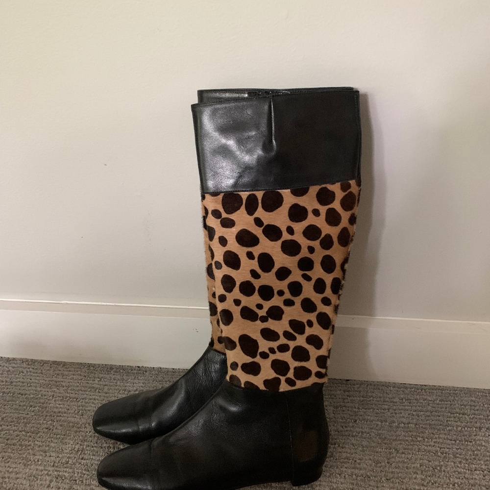 Isaac Mizrahi leather boots with animal print